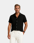 Textured Linen Blend Cuban Set - Black and White
