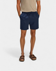 Old Money Natural Linen Drawstring Shorts - Navy