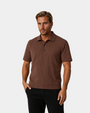 Structured Button-Front Knit Polo Shirt - Brown