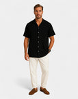 Textured Linen Blend Cuban Set - Black and White