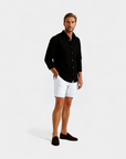 Premium Linen Resort Collar Shirt Set - Black