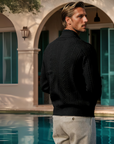 Old Money Retro Solid Knit Sweater - Black