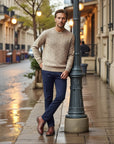 Luciénte Cable-Knit Wool Crewneck Sweater - Beige