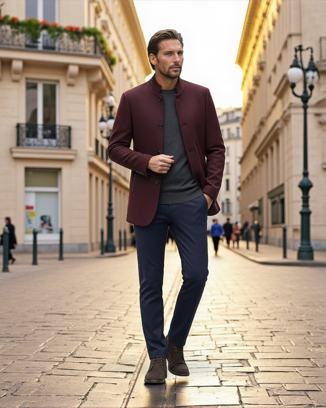 Tremblay Wool-Blend Tailored Blazer Jacket - Red
