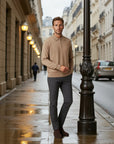 Chamberlain Wool Quarter Zip Polo - Sand