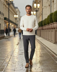 Luciénte Cable-Knit Wool Crewneck Sweater - White