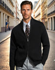 Montclair Knitted Zip Ribbed Cardigan - Black