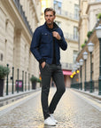 Renard Lightweight Bomber Jacket with High Collar - Navy