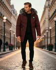 Valmont Insulated Black Hooded Parka - Red