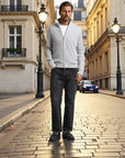 Montclair Knitted Zip Ribbed Cardigan - Gray