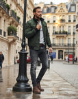 Renard Lightweight Bomber Jacket with High Collar - Green