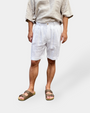 Alte Geld Weiß Leinen Tailored Shorts