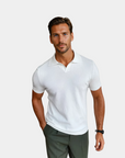V-Kragen Essential Polohemd - Weiß