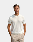 Old Money Gestreiftes T-Shirt mit Rundhalsausschnitt - Weiß