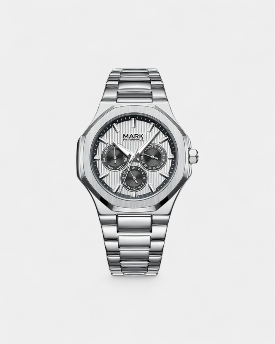 Silver Steel Luxe Chrono Watch - Hvid