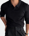 Polo a maniche lunghe a coste Old Money - Nero
