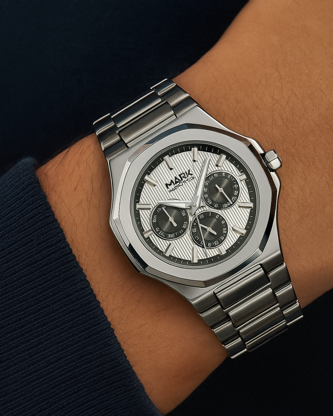 Silver Steel Luxe Chrono Watch - Hvid