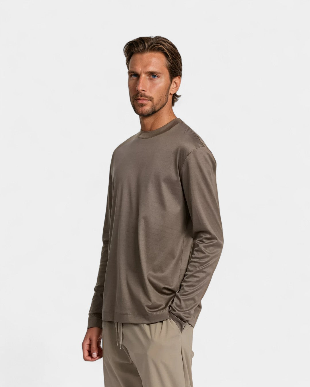 Koszulka z długim rękawem Montalto Slim Fit Taupe - Taupe