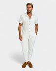Textured Linen Blend Cuban Set - White