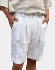 Alte Geld Weiß Leinen Tailored Shorts