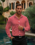 The Montel Striped Overshirt - Red