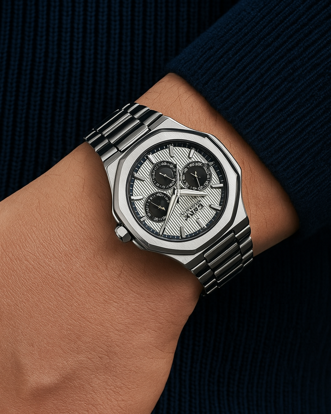 Silver Steel Luxe Chrono Watch - Hvid