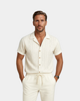 Textured Linen Blend Cuban Set - White