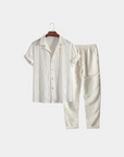Textured Linen Blend Cuban Set - White