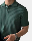 Gestructureerd gebreid poloshirt met knoopsluiting - Groen