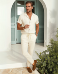 Textured Linen Blend Cuban Set - White