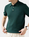 Gestructureerd gebreid poloshirt met knoopsluiting - Groen