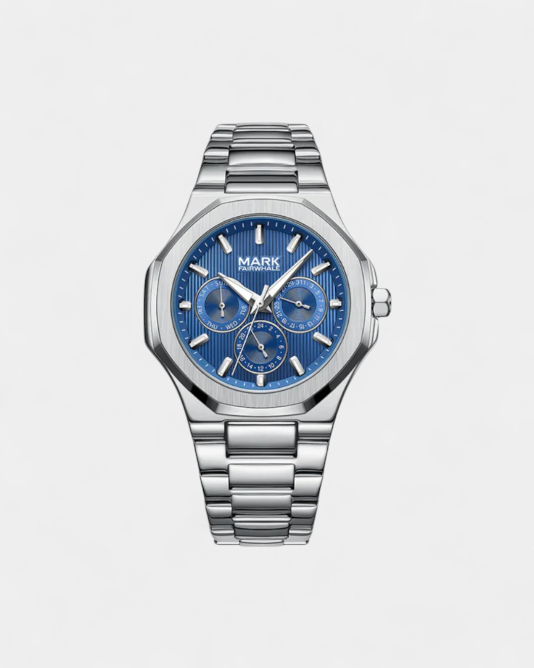 Silver Steel Luxe Chrono Watch - Blå