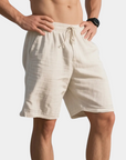 Old Money Natural Leinen Kordelzug Shorts - Weiß