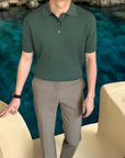 Gestructureerd gebreid poloshirt met knoopsluiting - Groen