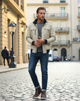 Renard Lightweight Bomber Jacket with High Collar - Khaki