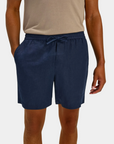 Old Money Naturleinen Shorts mit Kordelzug - Navy