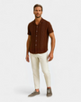 Textured Linen Blend Cuban Set - Coffee and White