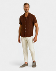 Textured Linen Blend Cuban Set - Coffee and White