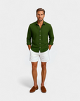 Premium Leinen Resort Kragen Shirt Set - Grün