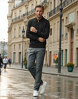 Chamberlain Wool Quarter Zip Polo - Black