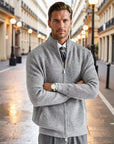 Montclair Knitted Zip Ribbed Cardigan - Gray