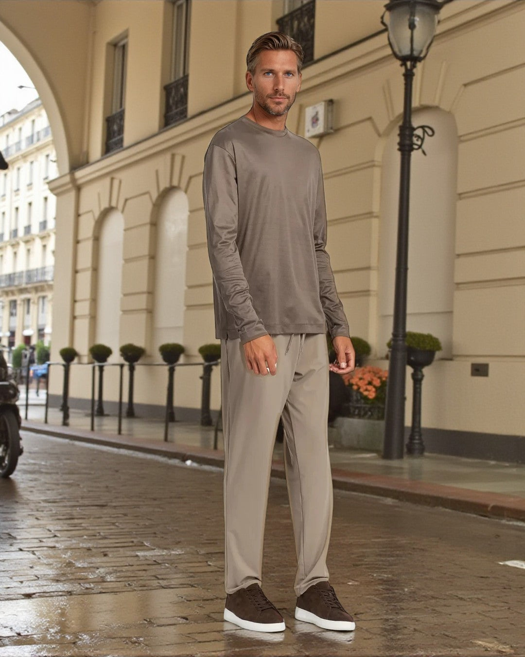 Koszulka z długim rękawem Montalto Slim Fit Taupe - Taupe