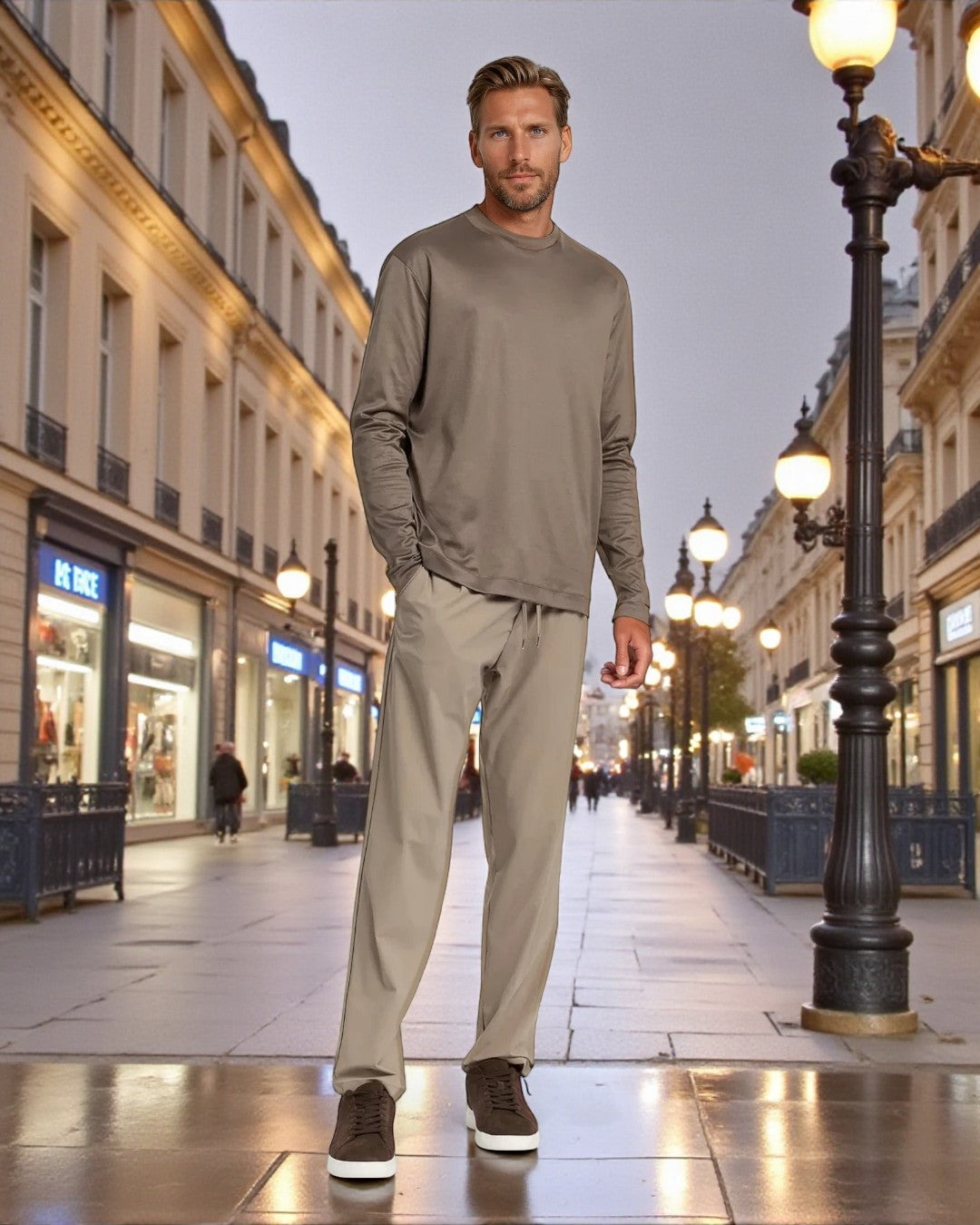 Koszulka z długim rękawem Montalto Slim Fit Taupe - Taupe